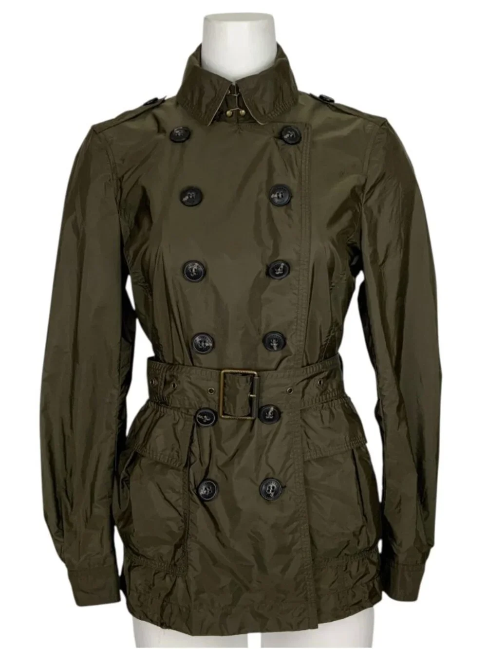 Burberry Brit Double Breasted Trench Coat Jacket US 8 Green - Picture 6 of 16